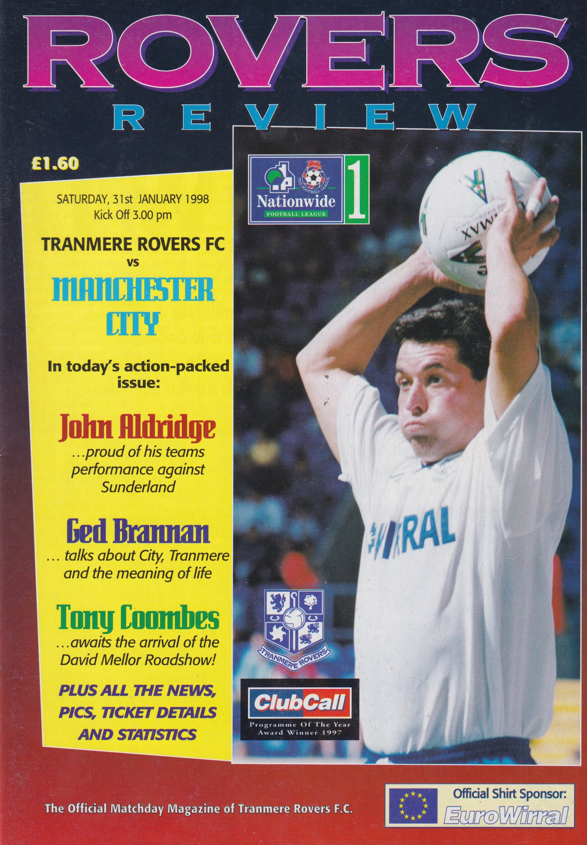 Tranmere Rovers v Manchester City match programme